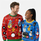 Festive Animal-Print Christmas Sweater with Long Sleeves