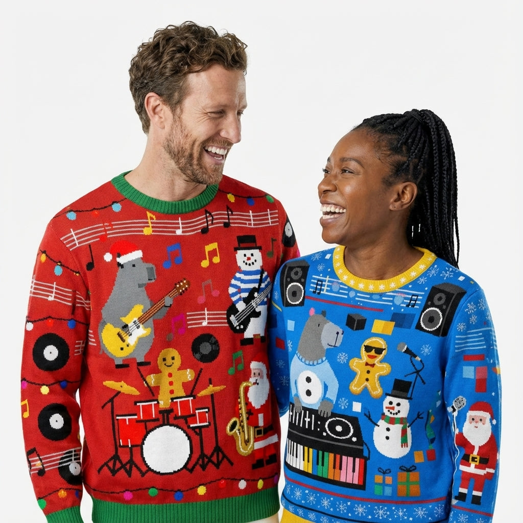 Festive Animal-Print Christmas Sweater with Long Sleeves