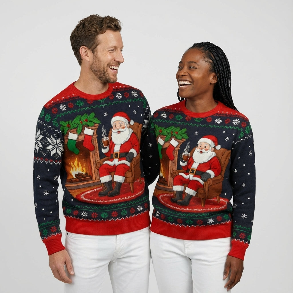 Festive Printed Christmas Knit Sweater with Crew Neck