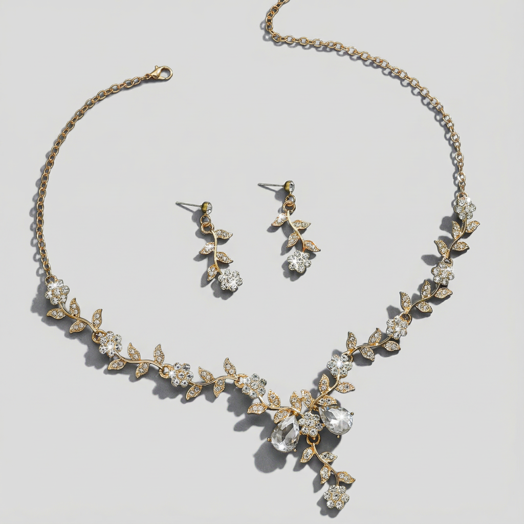 Halsband- och örhängesset i kristall med blommiga detaljer