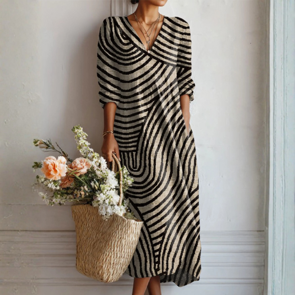 Relaxed Linen Dress with an Abstract Geometric Art Print
