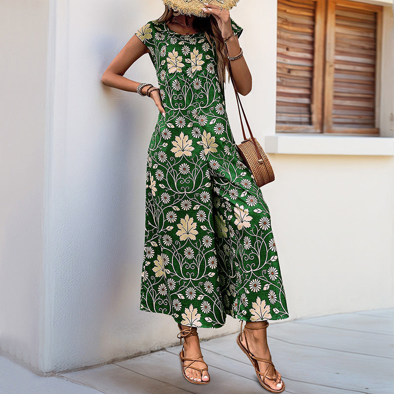 Wide-Leg Cotton Jumpsuit with Botanical Floral Print