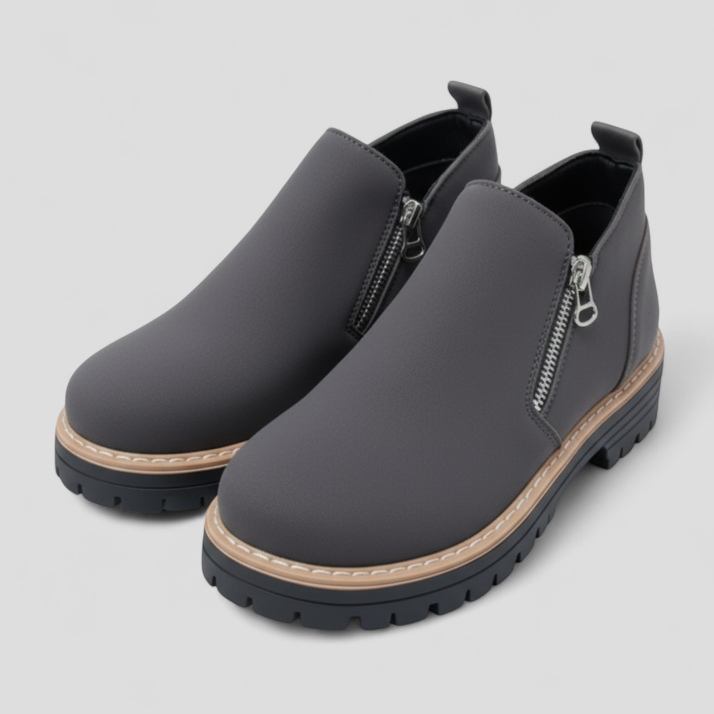 Water-Resistant Round-Toe Ankle Boots with Zip