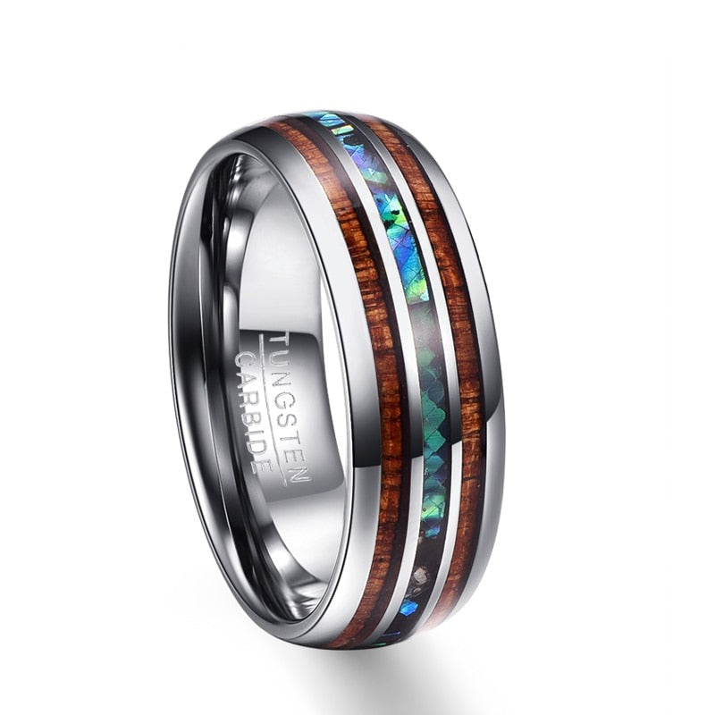 Koa Wood Ring with Inlaid Abalone Shell Detailing
