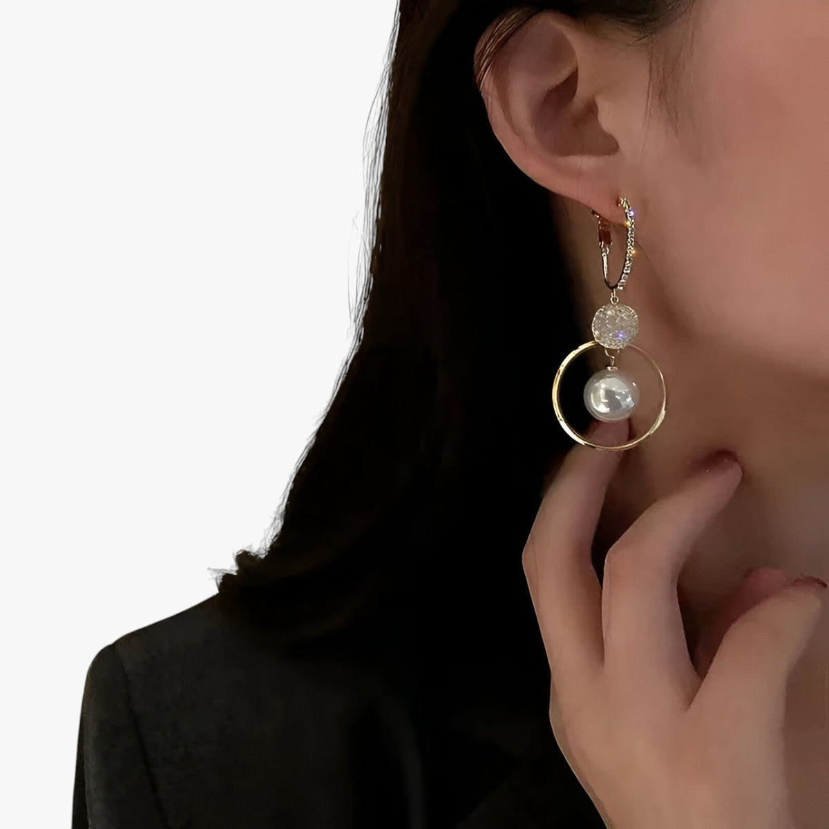 Oversized Pearl Earrings with Golden Accents