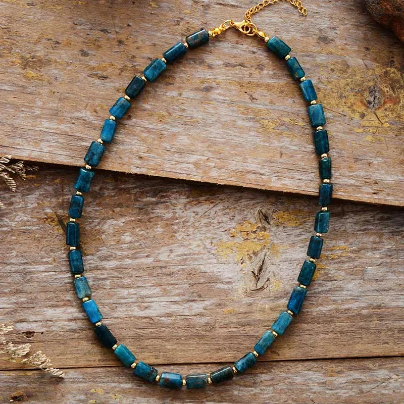 Beaded Stone Choker Necklace with Natural-Look Beads