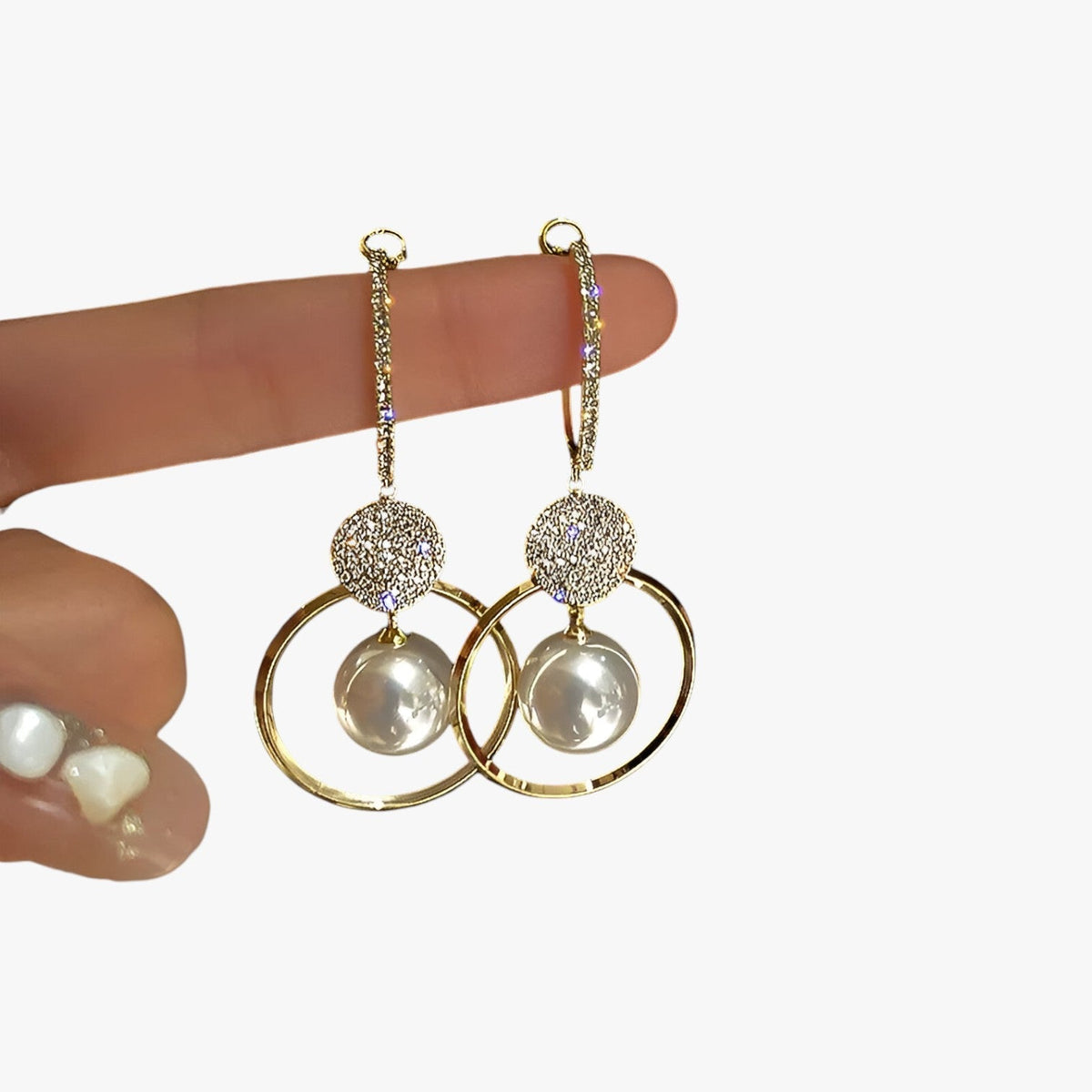 Oversized Pearl Earrings with Golden Accents