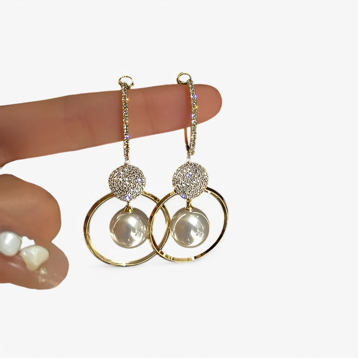 Oversized Pearl Earrings with Golden Accents