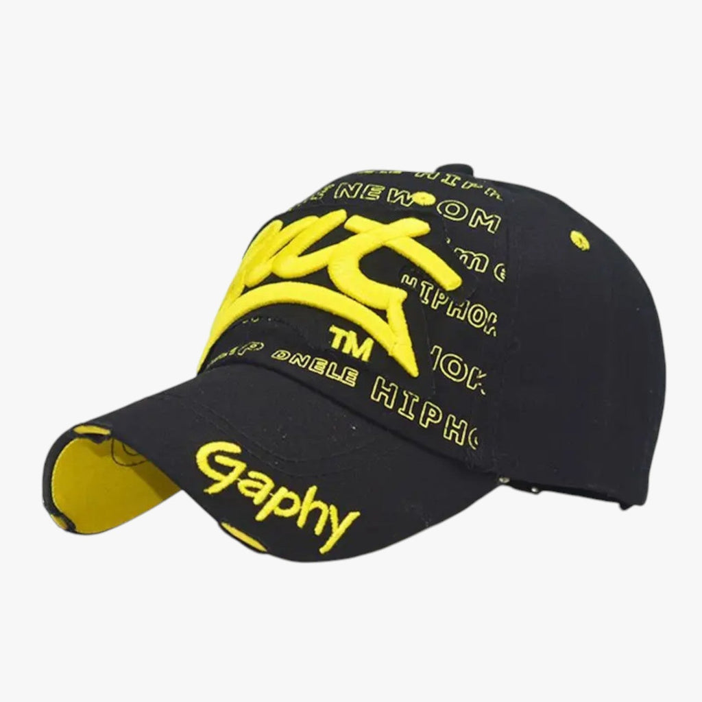 Cotton Snapback Cap with Embroidered Shark Detail