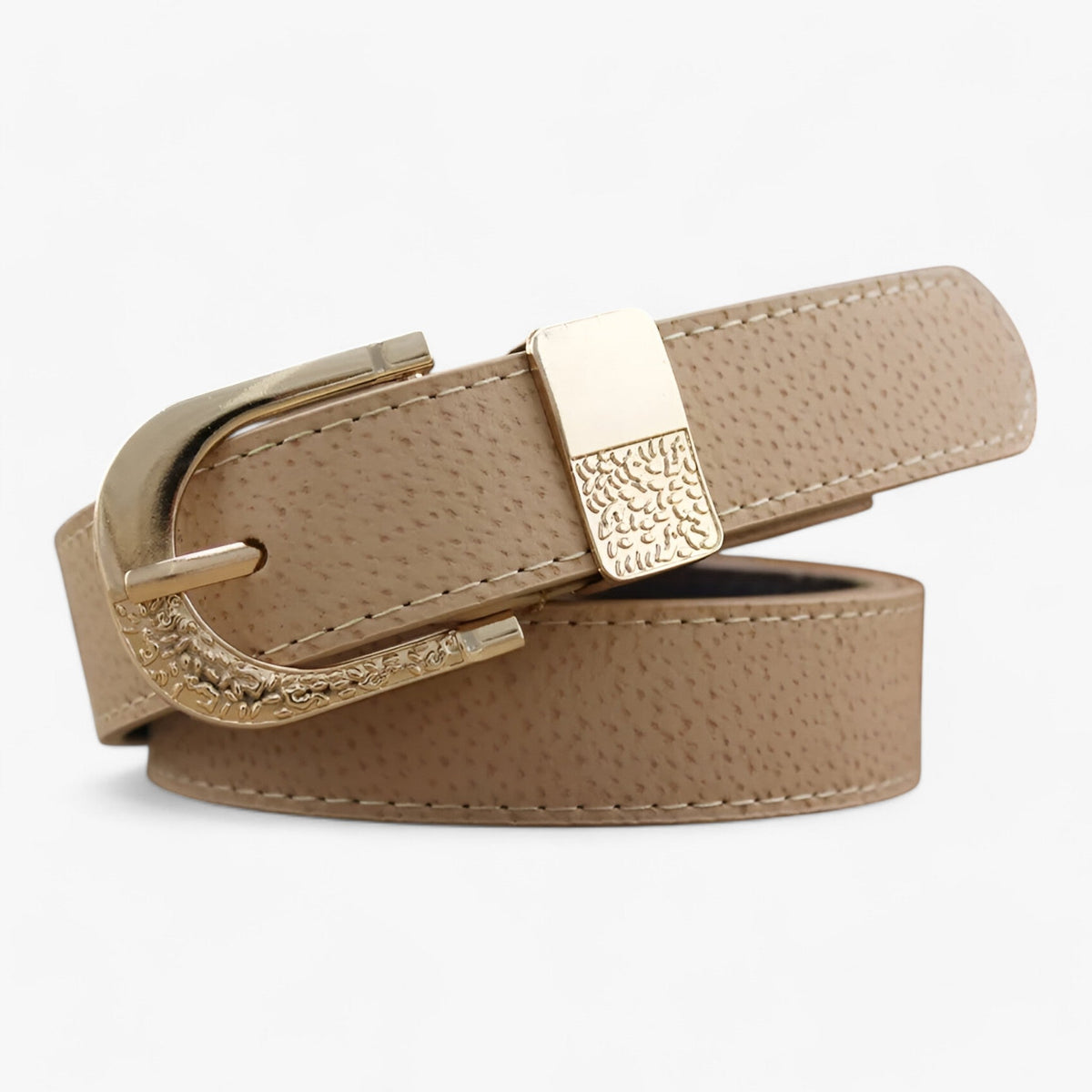 Faux Leather Belt with Polished Metal Buckle Detail