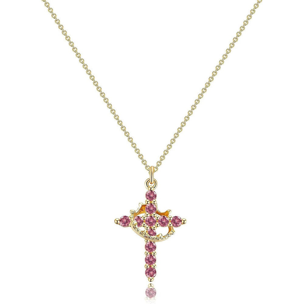 Cross and Crown Pendant Necklace in a Choice of Finishes