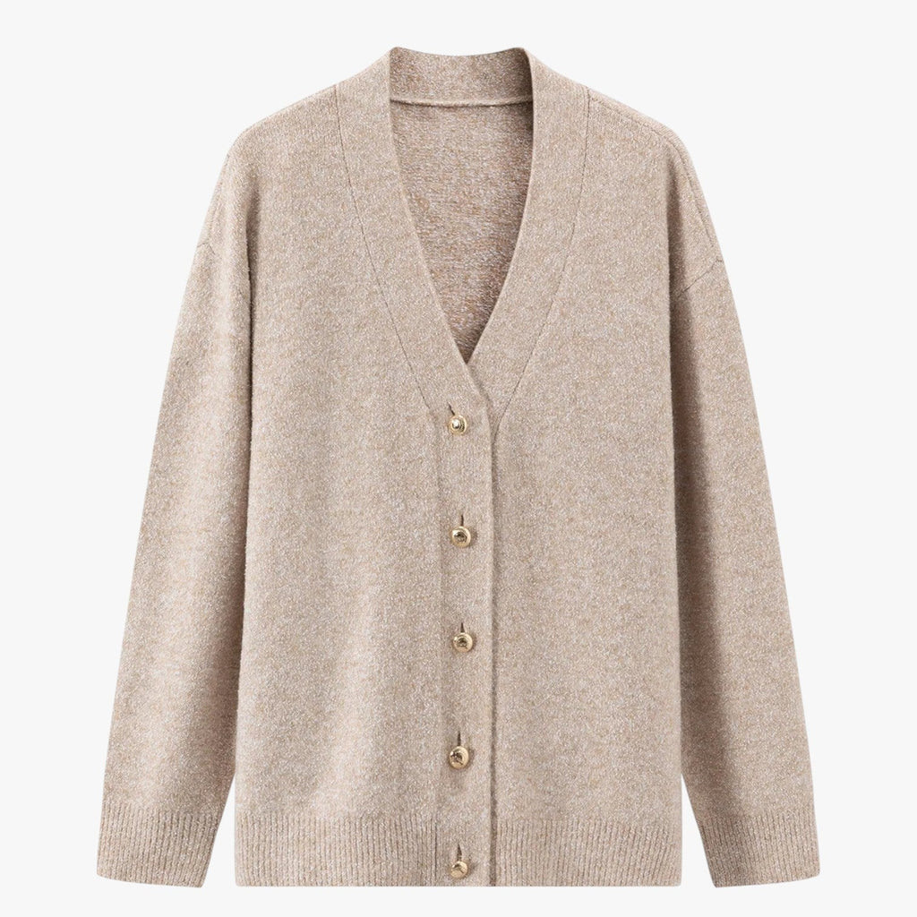 Oversize stickad kofta med V-ringning och mjuk finish