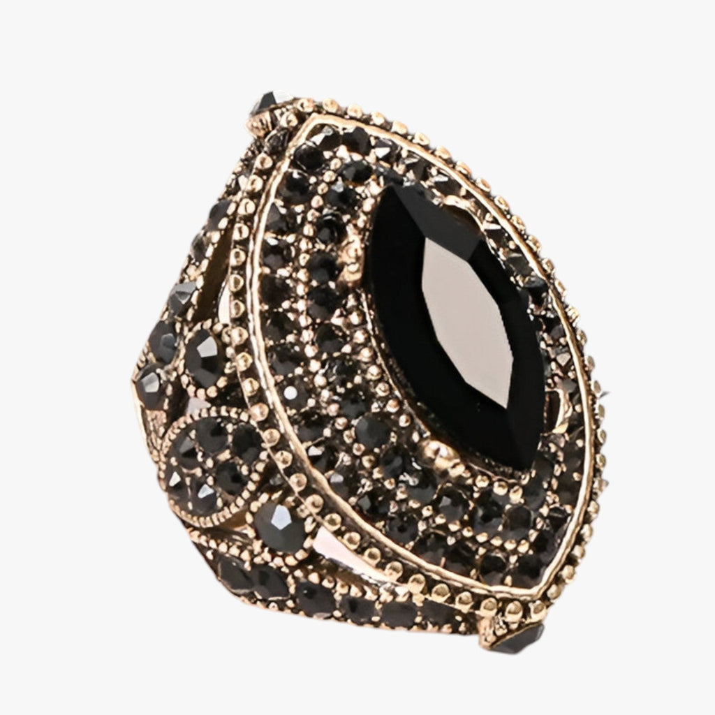 Boho-vintagering med svart kristall