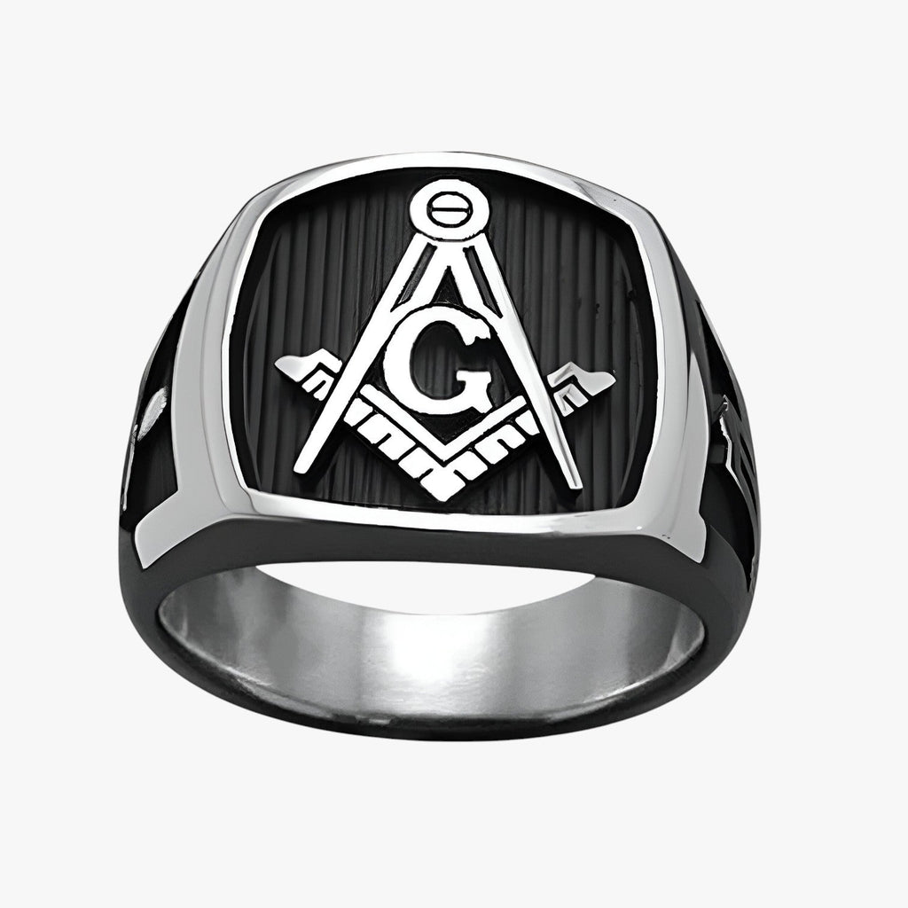 Men's Stainless Steel Statement Ring with Symbolic Design