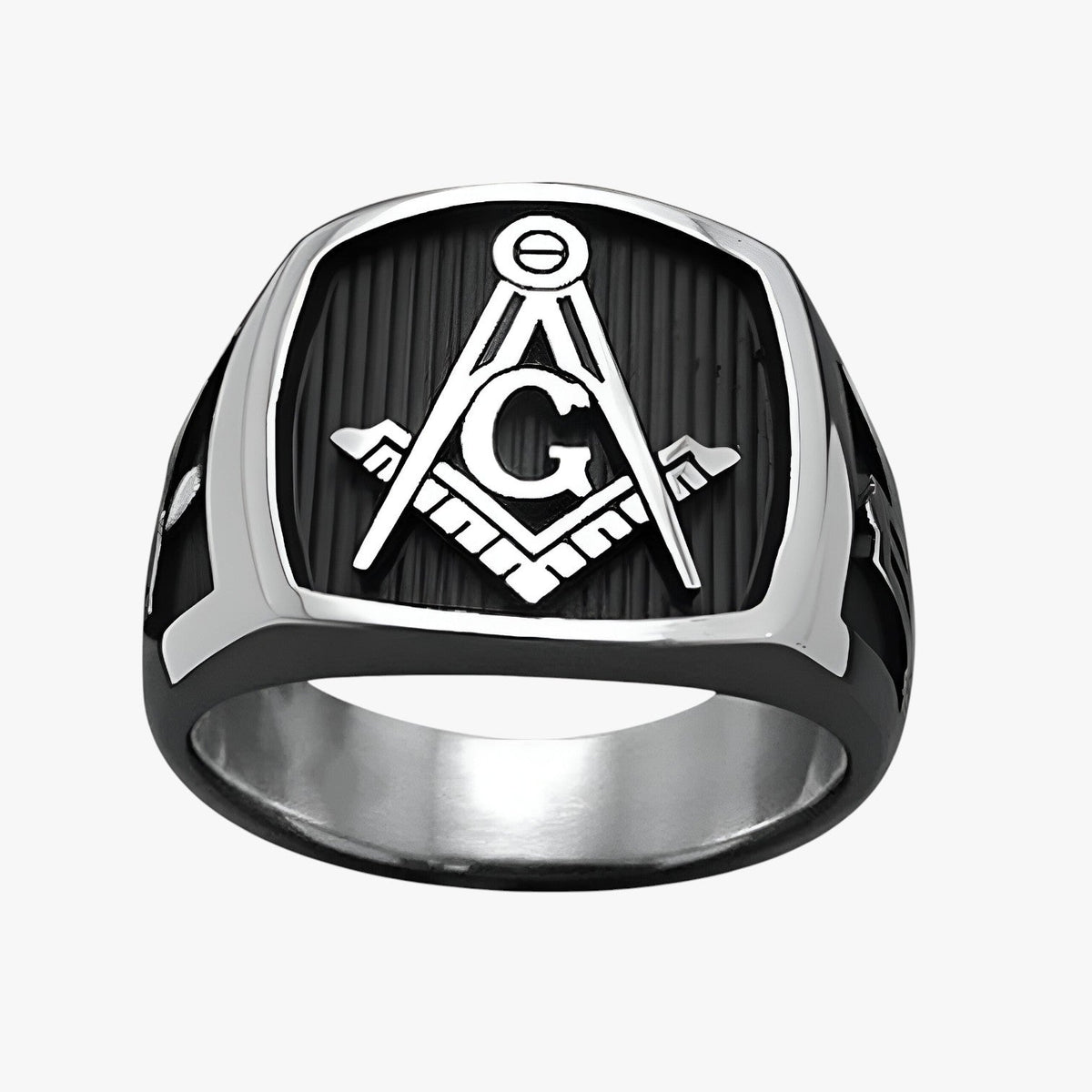 Men's Stainless Steel Statement Ring with Symbolic Design