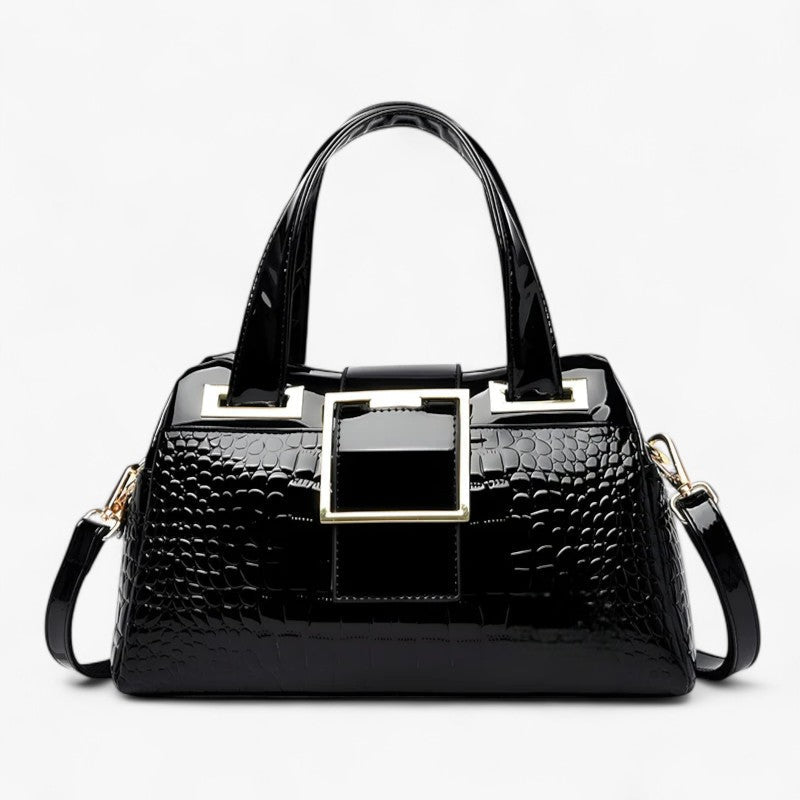 Two-Compartment Crocodile-Print Tote Bag with Adjustable Strap