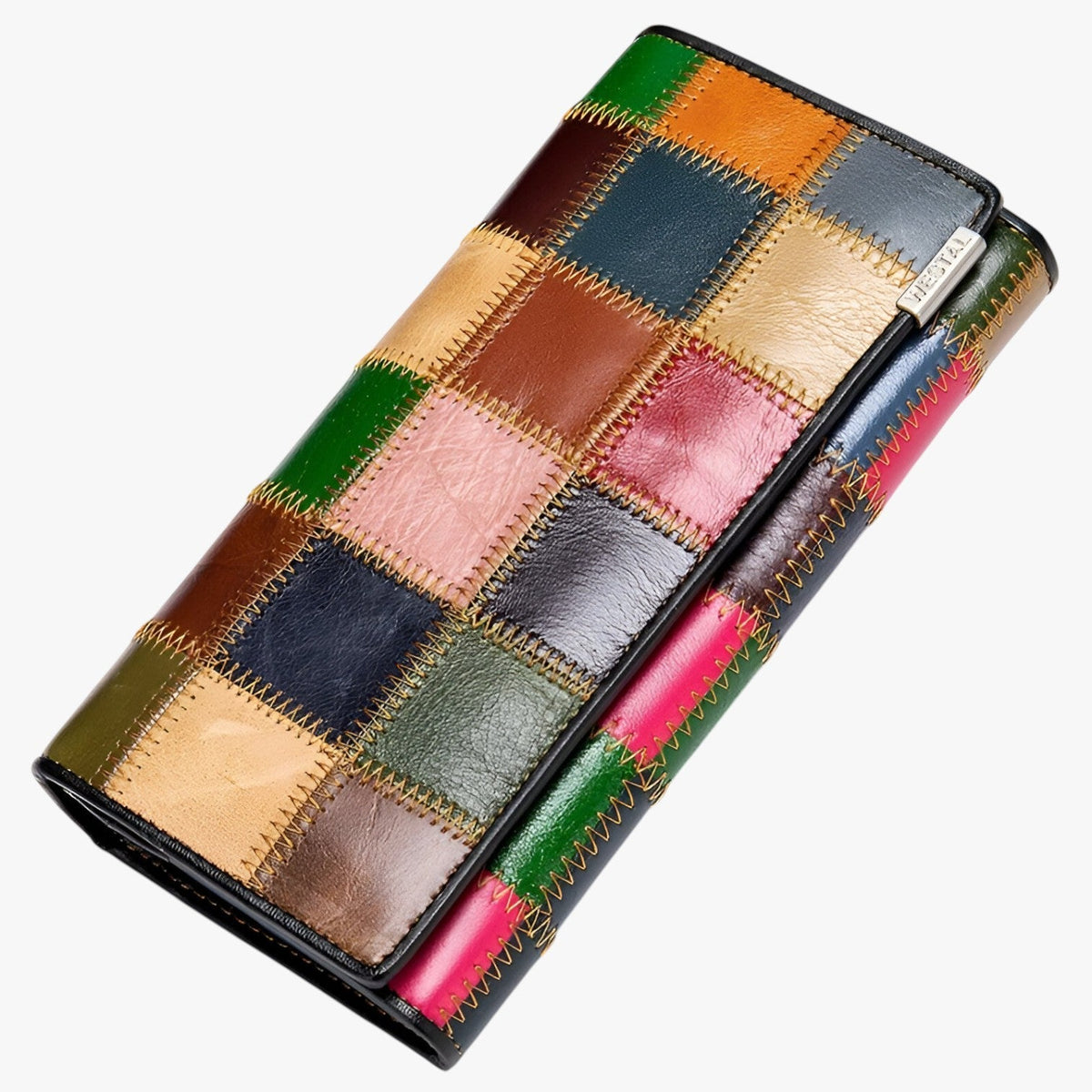 Long Faux Leather Purse with a Wrist Strap and Zip Closure