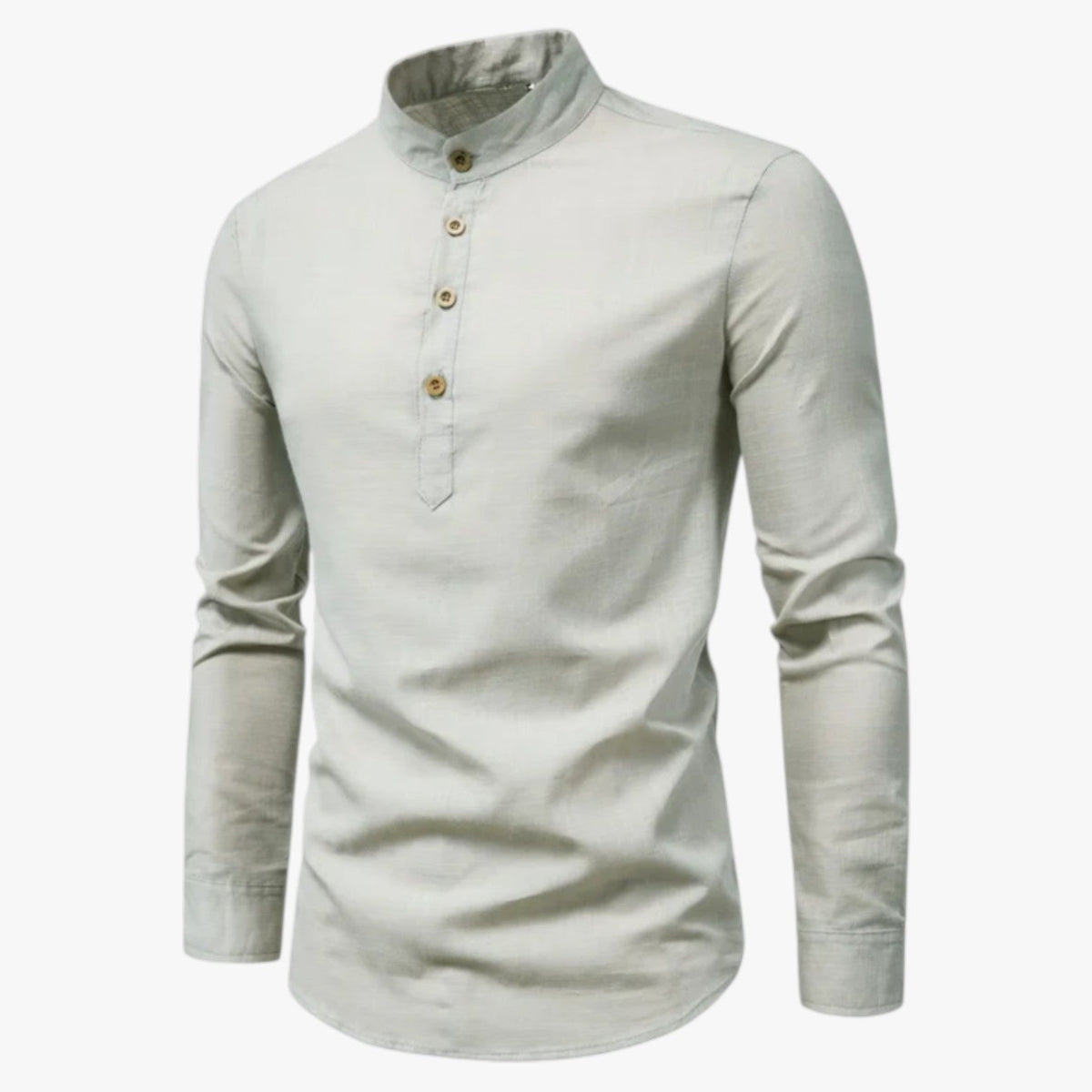 Camisa de algodón y lino para hombre con cuello coreano holgado