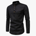 Camisa de algodón y lino para hombre con cuello coreano holgado