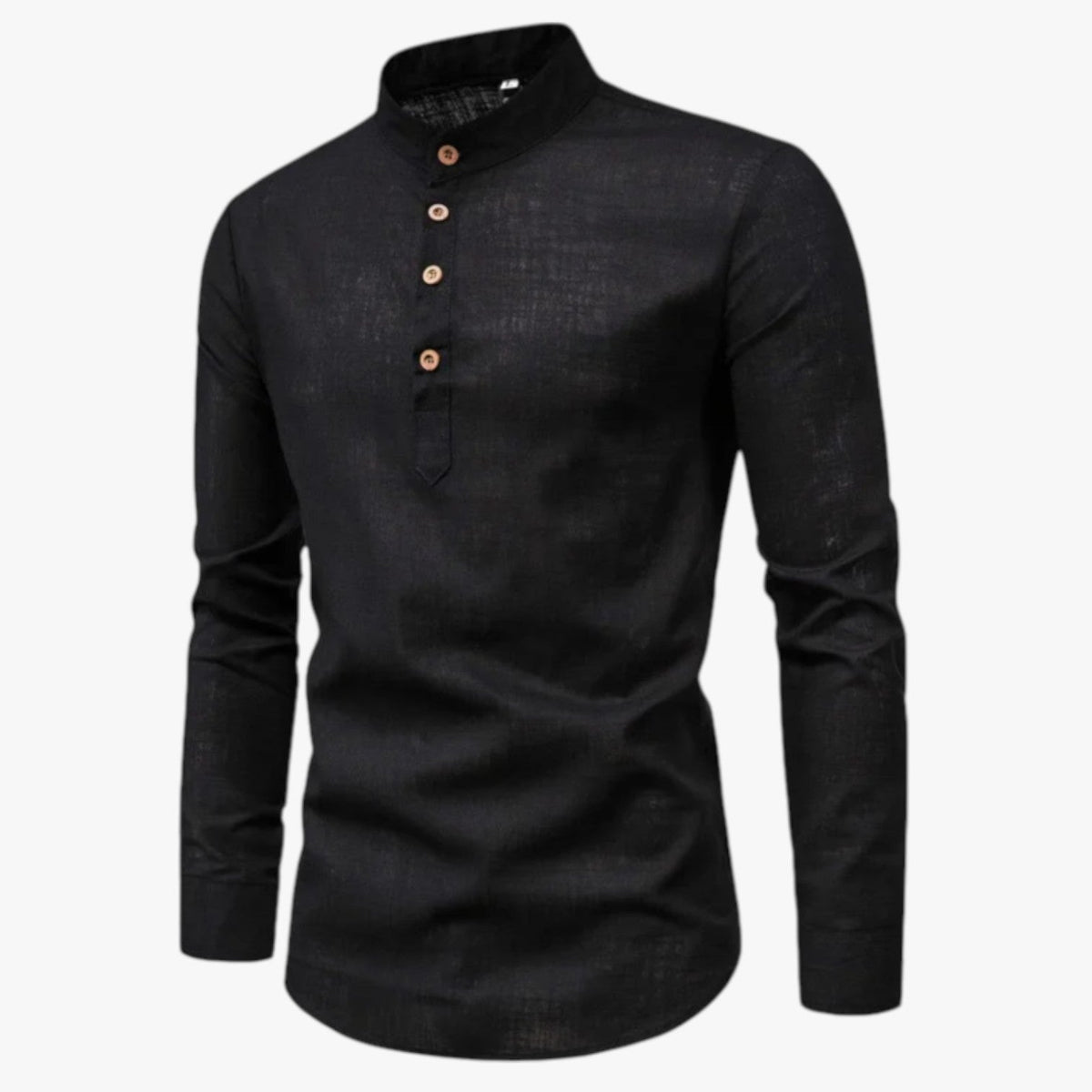 Camisa de algodón y lino para hombre con cuello coreano holgado