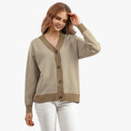 Lightweight Knitted V-Neck Cardigan with Contrast Stripes