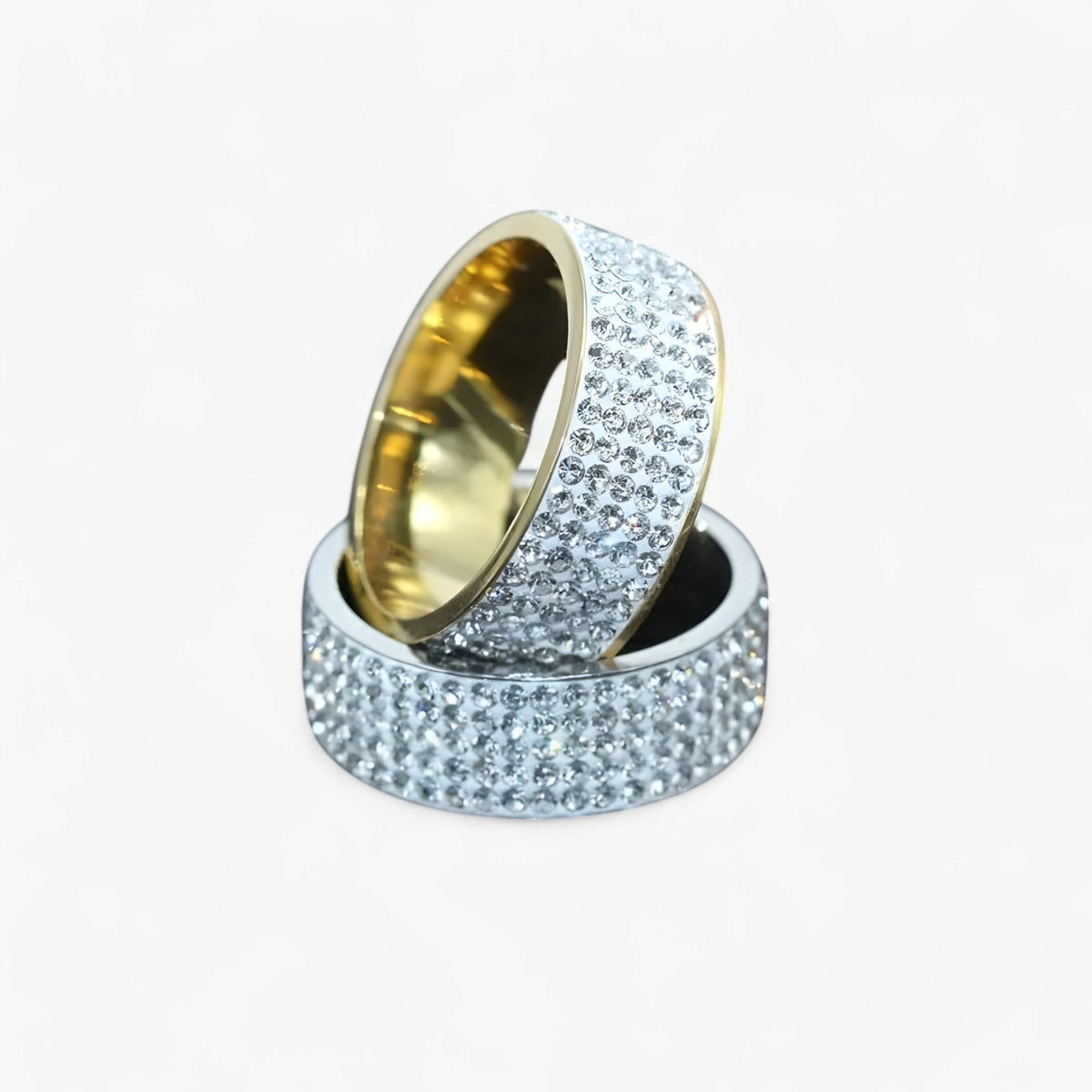 Stainless Steel Ring with Sparkling Crystal Stone