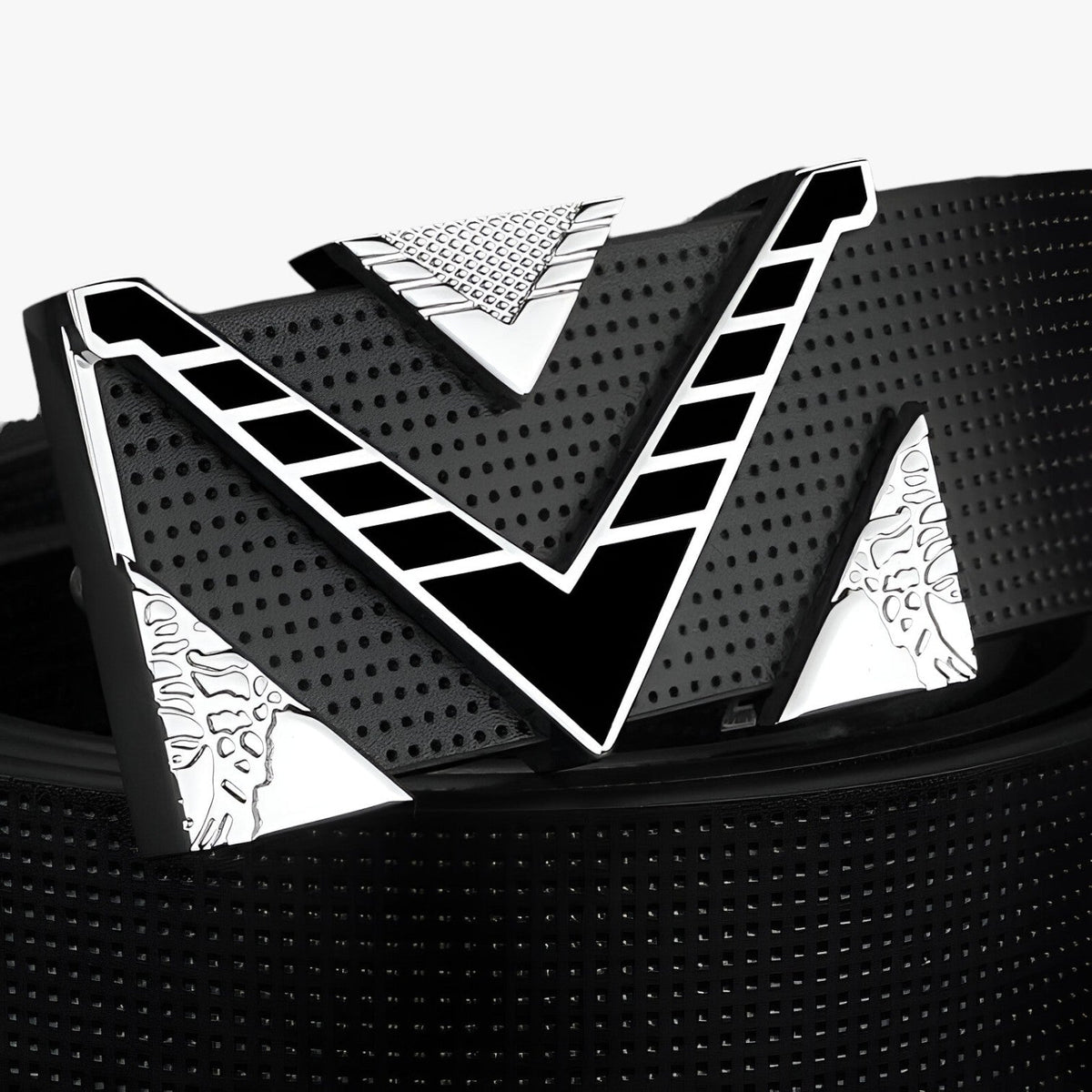 Men's Belt with Statement V-Shaped Gold-Tone Buckle