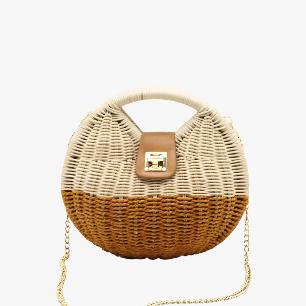 Halmaxelväska med bohochic kedjerem