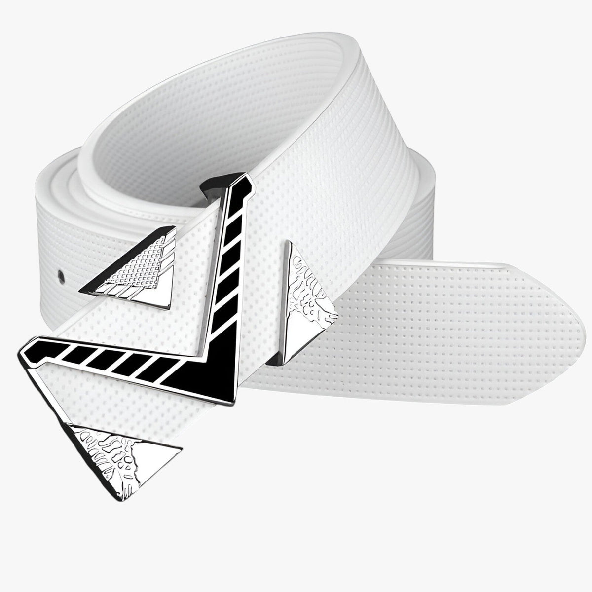 Men's Belt with Statement V-Shaped Gold-Tone Buckle