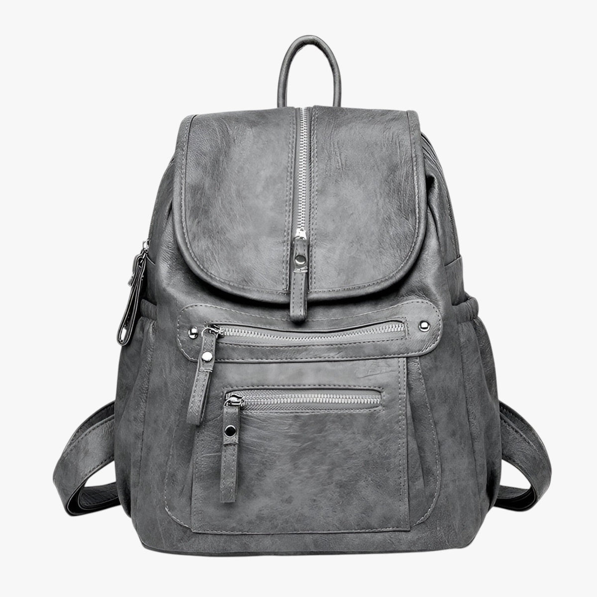 Vintage-Style Faux Leather Backpack with Wide Shoulder Straps