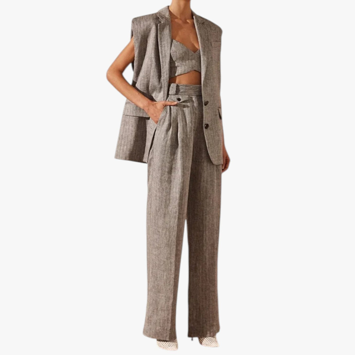 High-Waisted Linen-Cotton Wide-Leg Trousers for Summer