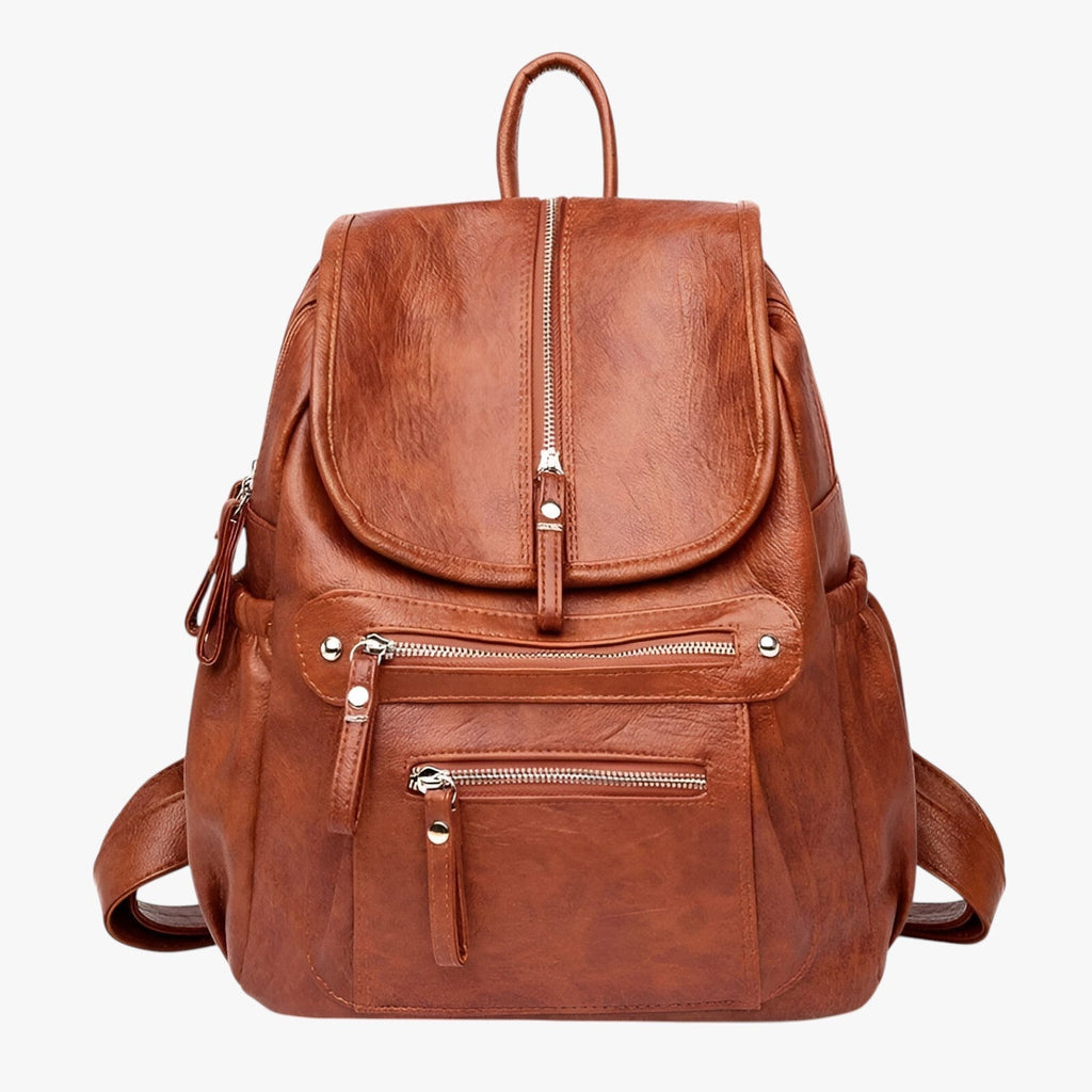Vintage-Look Faux Leather Backpack with Structured Silhouette