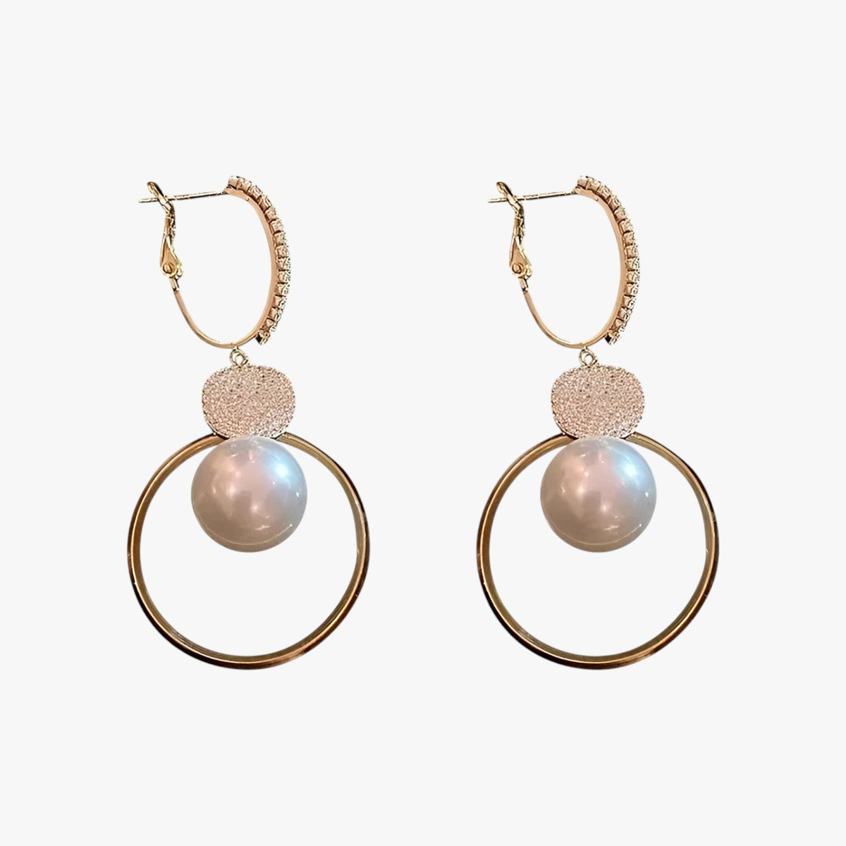 Oversized Pearl Earrings with Golden Accents