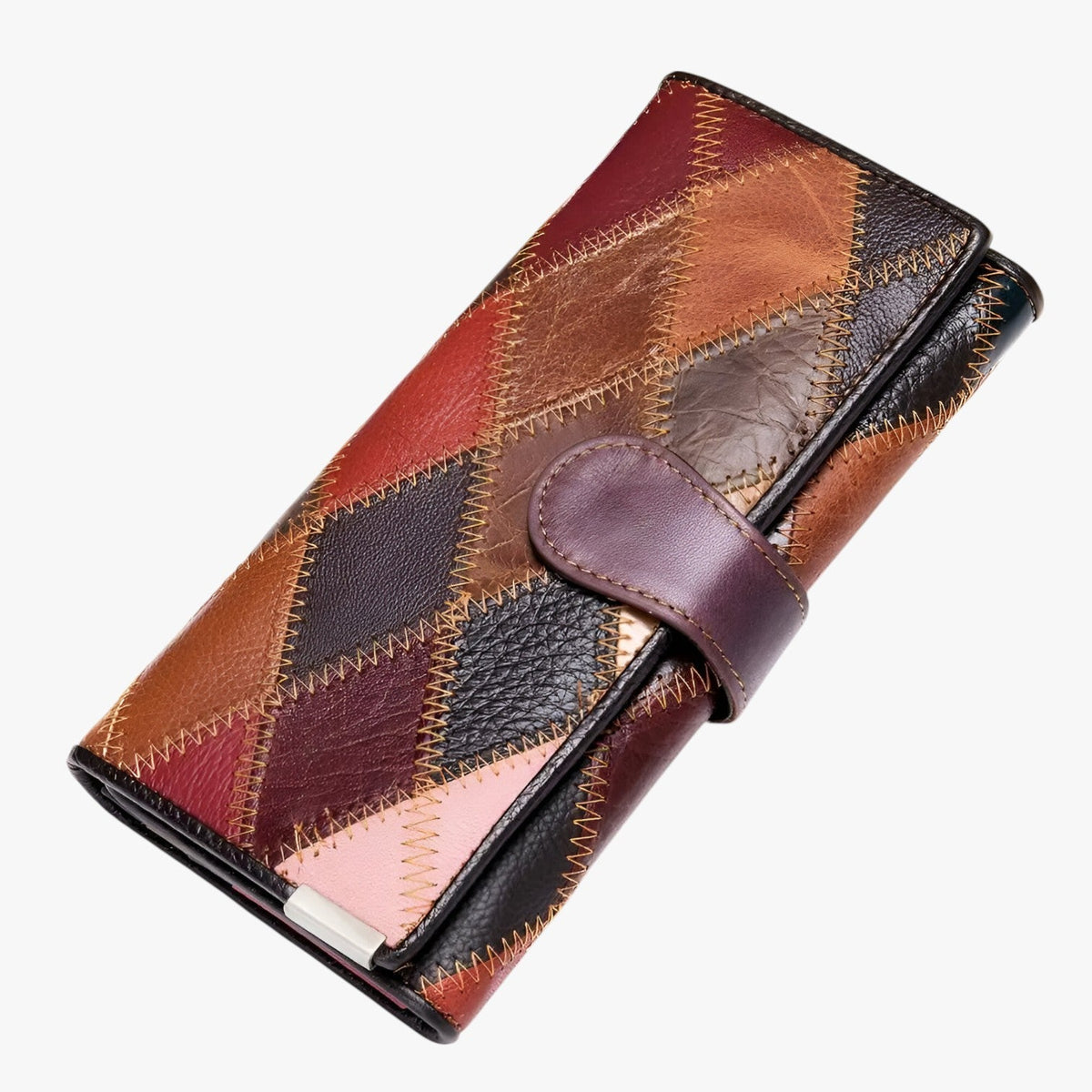 Long Faux Leather Purse with a Wrist Strap and Zip Closure