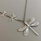 Vintage-Style Dragonfly Station Necklace in Silver Colour