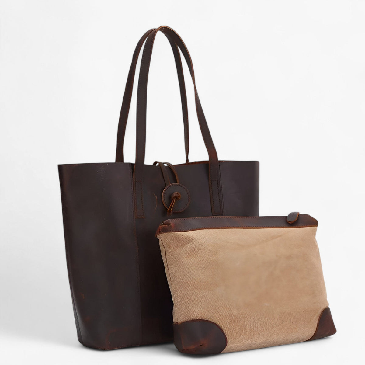 Faux Leather Handbag with a Detachable Clutch Piece