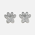 White Zirconia Heart Paw Stud Earrings for Pet Lovers