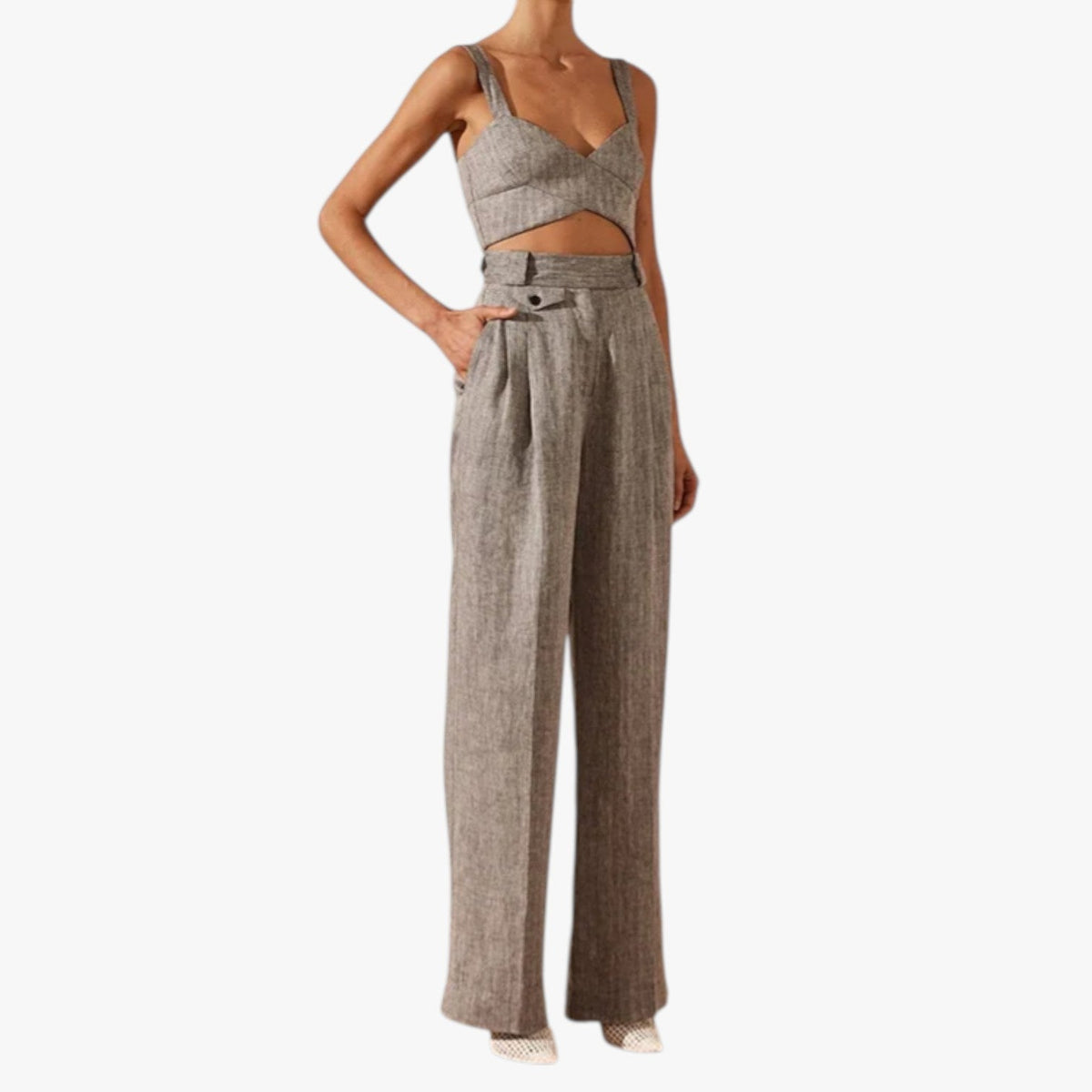 High-Waisted Linen-Cotton Wide-Leg Trousers for Summer