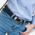 Faux Leather Belt with Polished Metal Buckle Detail