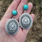 Western Boho Blue-Green Stone Concho Drop Earrings