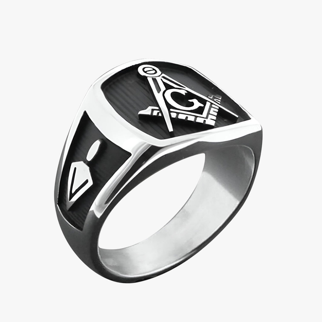 Men's Stainless Steel Statement Ring with Symbolic Design