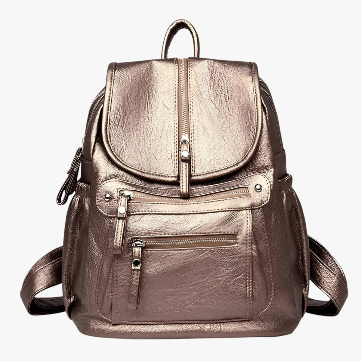 Vintage-Look Faux Leather Backpack with Structured Silhouette