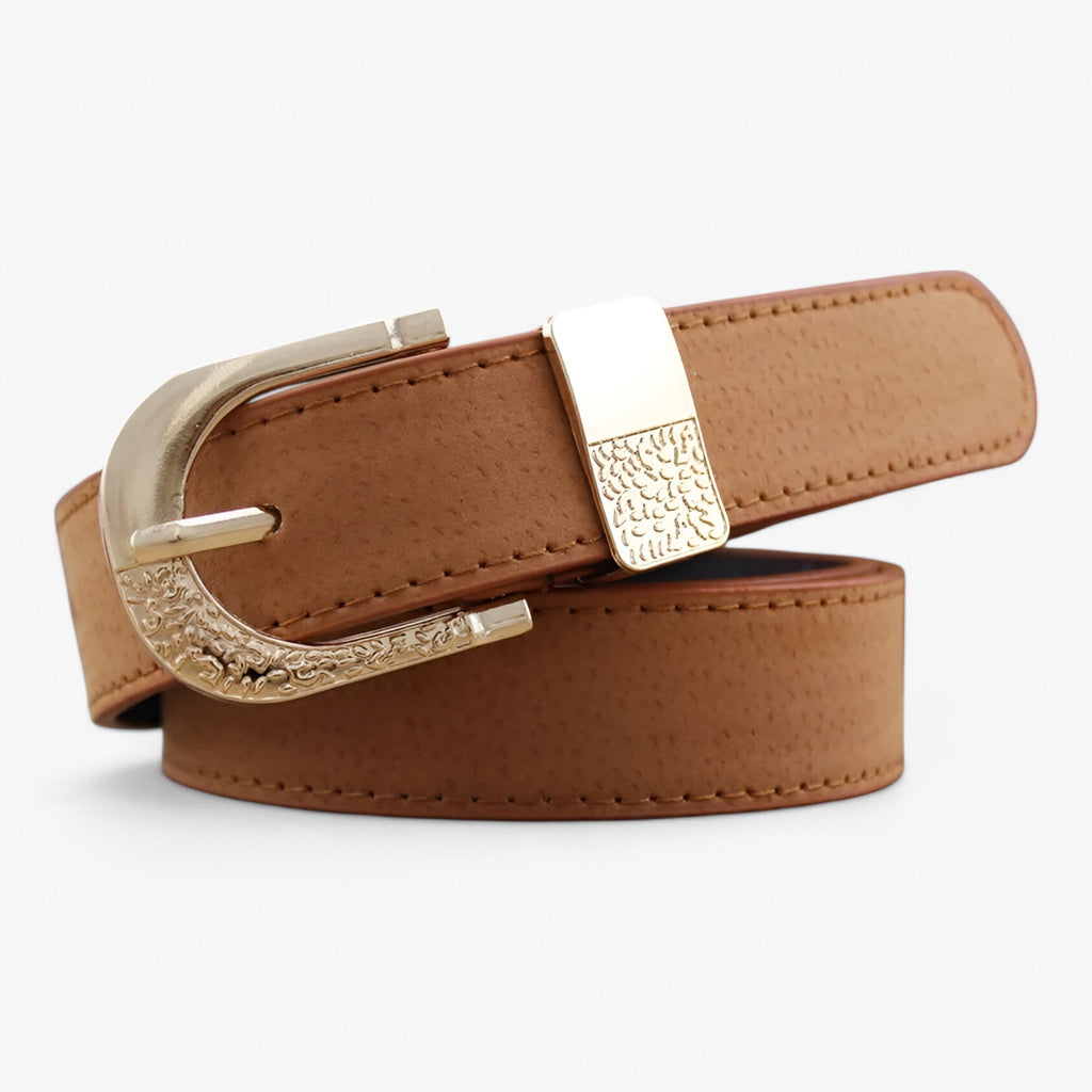 Faux Leather Belt with Polished Metal Buckle Detail
