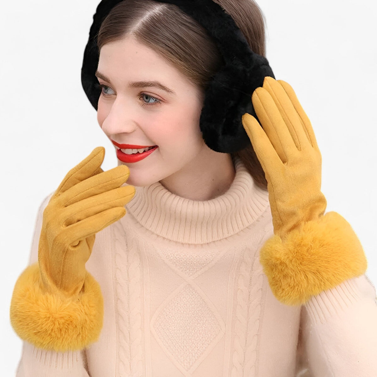 Guantes táctiles de aspecto ante con forro de terciopelo