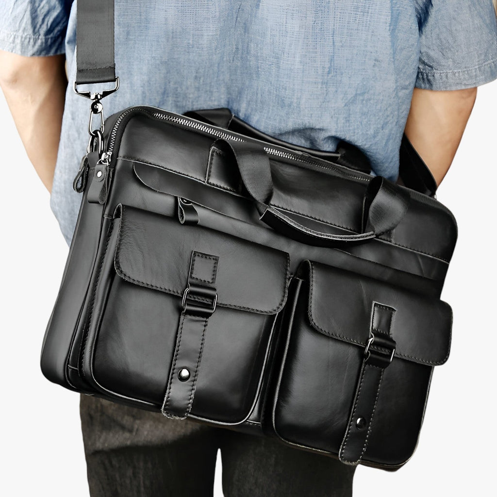 Bolso para portátil de piel sintética con correa acolchada ajustable