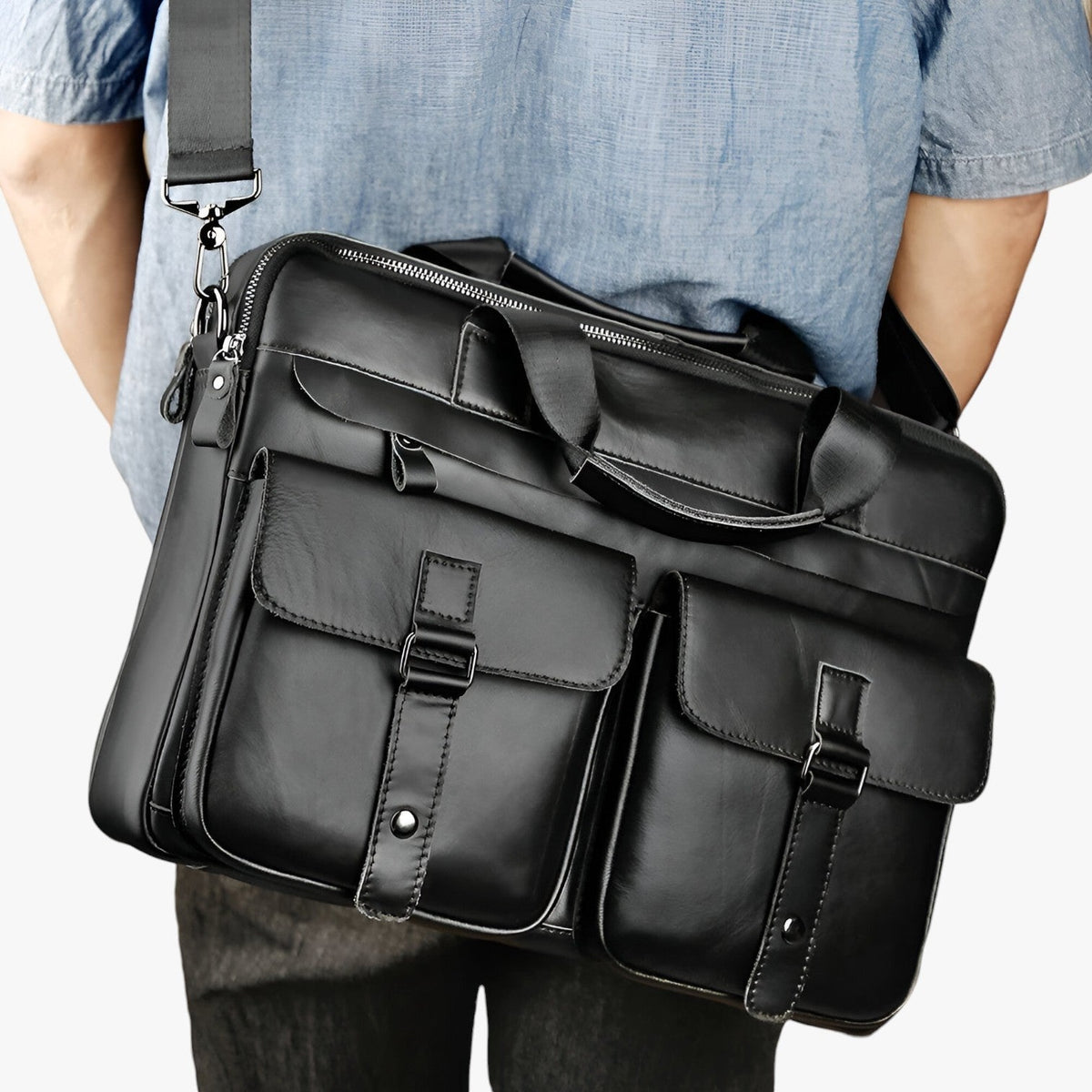 Bolso para portátil de piel sintética con correa acolchada ajustable