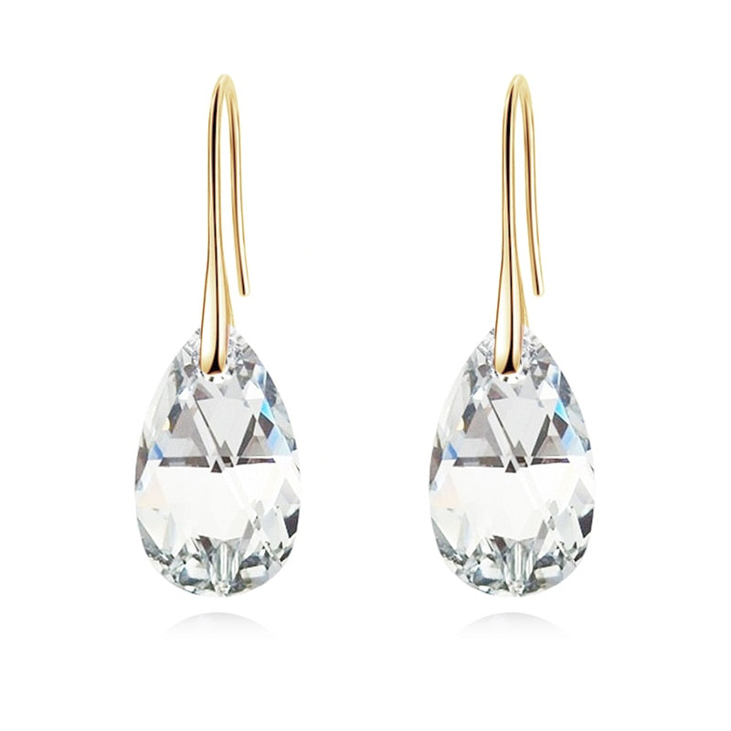 Crystal Teardrop Drop Earrings with a Silver-Tone Finish