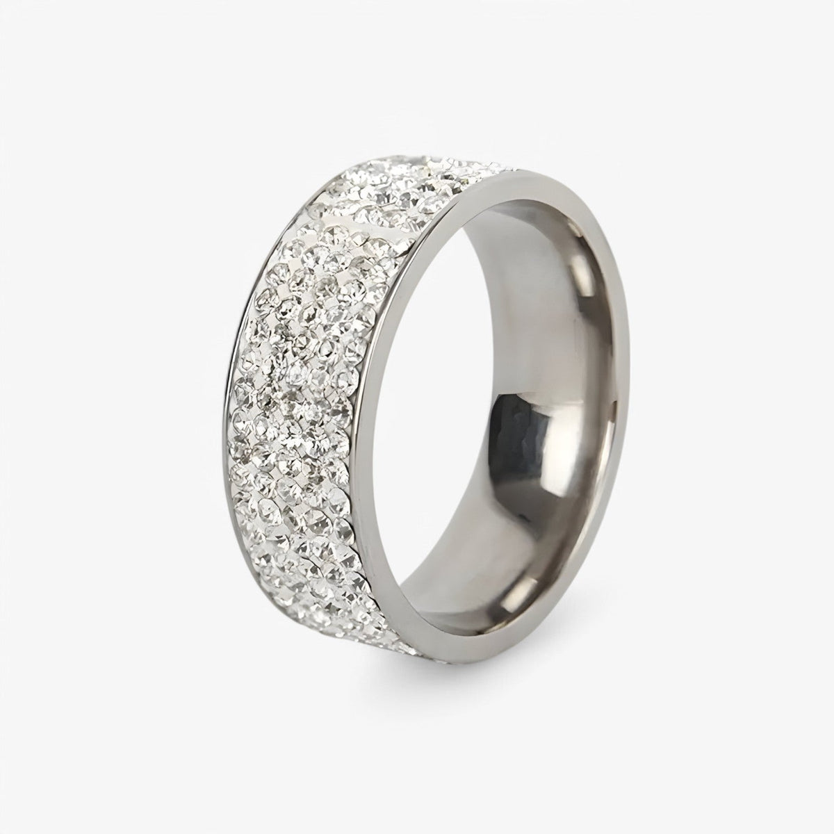 Stainless Steel Ring with Sparkling Crystal Stone