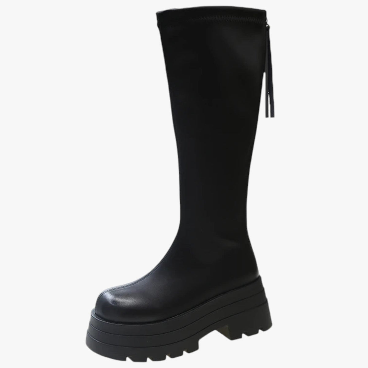 Lårhöga boots med dragkedja på sidan och grov sula