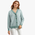 Lightweight Knitted V-Neck Cardigan with Contrast Stripes